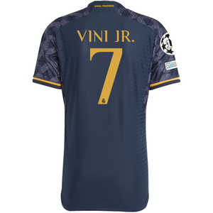 adidas Real Madrid Authentic Vini Jr. Away Jersey w/ Champions League + Club World Cup Patch 23/24 (Legend Ink/Preloved Yellow)