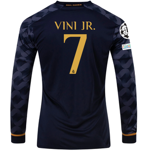 adidas Real Madrid Vini Jr. Long Sleeve Away Jersey w/ Champions League + Club World Patch 23/24 (Legend Ink/Preloved Blue)