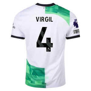 Nike Liverpool Away Virgil Van Dijk Jersey w/ EPL + No Room For Racism Patches 23/24 (White/Green Spark)