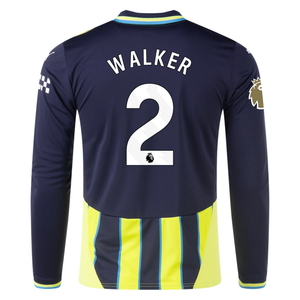 Puma Manchester City Kyle Walker Long Sleeve Away Jersey w/ EPL + Club World Cup Patch 24/25 (New Navy/Yellow Glow)