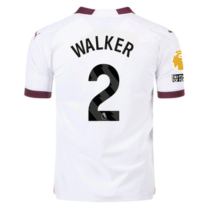 Puma Manchester City Authentic Kyle Walker Away Jersey w/ EPL + No Room For Racism + Club World Cup Patches 23/24 (Puma White/Aubergine)