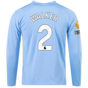 Puma Manchester City Kyle Walker Home Long Sleeve Jersey w/ EPL + No Room For Racism Patches 23/24 (Team Light Blue/Puma White)