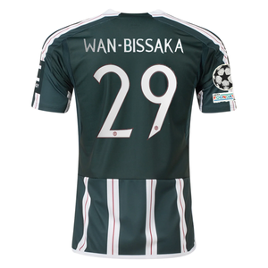 adidas Manchester United Aaron Wan-Bissaka Away Jersey w/ Champions League Patches 23/24 (Green Night/Core White)