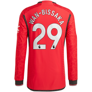 adidas Manchester United Authentic Aaron Wan-Bissaka Long Sleeve Home Jersey w/ EPL + No Room For Racism Patches 23/24 (Team College Red)