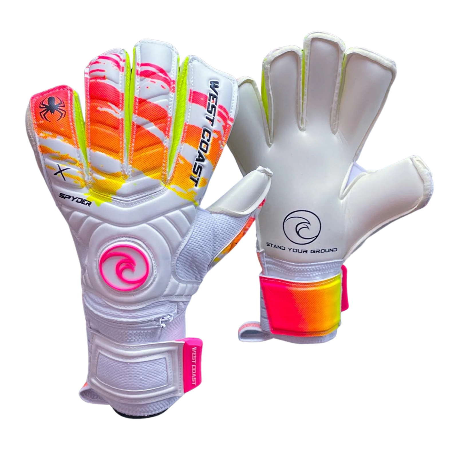 West Coast Spyder X Sunset Goalkeeper Gloves (White/Pink) | SoccerWearhouse