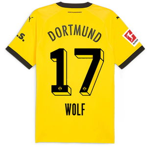 Puma Borussia Dortmund Authentic Wolf Home Jersey w/ Bundesliga Patch 23/24 (Cyber Yellow/Puma Black)