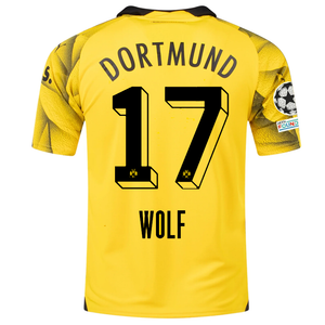 Puma Mens Borussia Dortmund Marius Wolf Third Jersey w/ Champions League Patches 23/24 (Cyber Yellow/Puma Black)