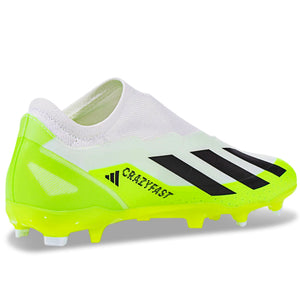 adidas X Crazyfast.3 LL Laceless Firm Ground Soccer Cleats (White/Lucid Lemon)