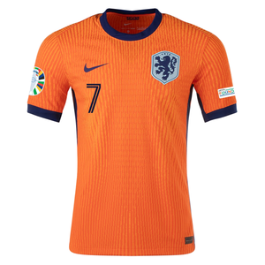 Nike Netherlands Match Authentic Xavi Simons Home Jersey w/ Euro 2024 Patches 24/25 (Safety Orange/Blue Void)