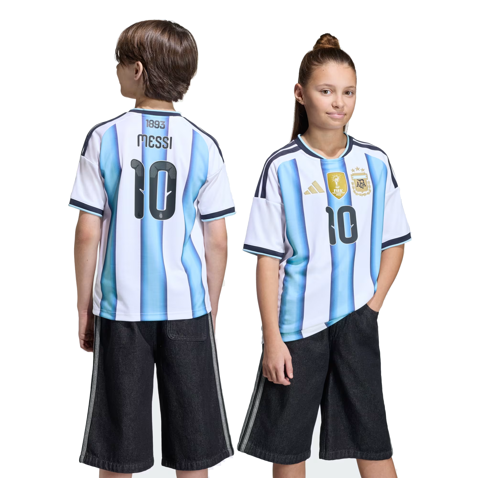 adidas Youth Argentina Lionel Messi Home Jersey w/ World Cup Champion Patch 2026 (White/Icey Blue)