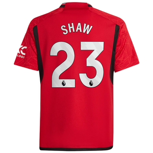 adidas Youth Manchester United Luke Shaw Home Jersey 23/24 (Team College Red)