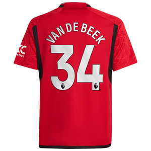 adidas Youth Manchester United Donny van de Beek Home Jersey 23/24 (Team College Red)