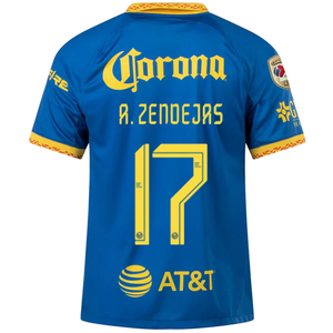 Nike Club America Alejandro Zendejas Away Jersey 23/24 w/ Liga MX Apertura 23 Champion Patch (Blue Jay/Tour Yellow/Habanero Red)