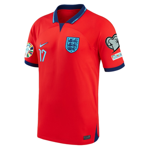 Nike England Bukayo Saka Away Jersey 22/23 w/ Euro Qualifier Patches (Challenge Red/Blue Void)