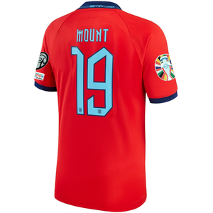 Nike England Mason Mount Away Jersey 22/23 w/ Euro Qualifier Patches (Challenge Red/Blue Void)