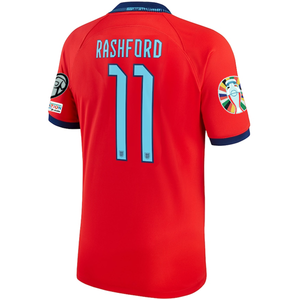 Nike England Marcus Rashford Away Jersey 22/23 w/ Euro Qualifier Patches (Challenge Red/Blue Void)
