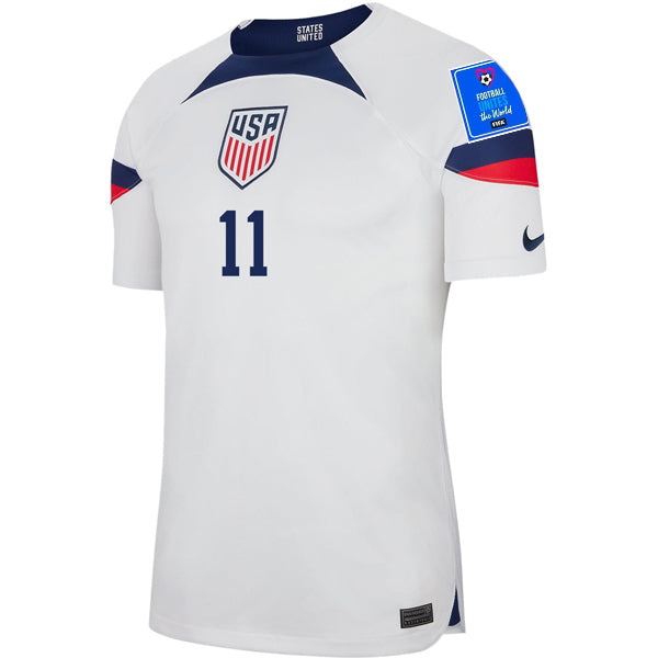 Nike United States Authentic Match Brenden Aaronson Home Jersey 22/23 con parches de la Copa Mundial 2022 (Blanco/Azul)