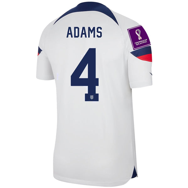 Nike Estados Unidos Tyler Adams Authentic Match Home Jersey 22/23 con parches de la Copa Mundial 2022 (Blanco/Azul)