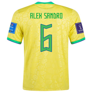 Nike Brazil Alex Sandro Home Jersey 22/23 w/ World Cup 2022 Patches (Dynamic Yellow/Paramount Blue)