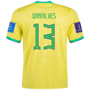 Nike Brazil Dani Alves Home Jersey 22/23 w/ World Cup 2022 Patches (Dynamic Yellow/Paramount Blue)