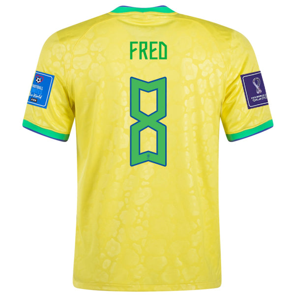 Nike Brazil Fred Home Jersey 22/23 w/ World Cup 2022 Patches