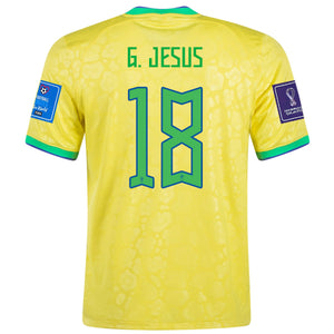 Nike Brazil Gabriel Jesus Home Jersey 22/23 w/ World Cup 2022 Patches (Dynamic Yellow/Paramount Blue)