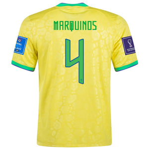 Nike Brazil Marquinos Home Jersey 22/23 w/ World Cup 2022 Patches (Dynamic Yellow/Paramount Blue)