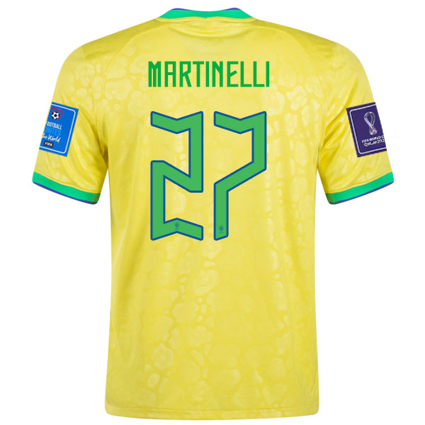 Nike Brazil Martinelli Home Jersey 22/23 w/ World Cup Patches 2022