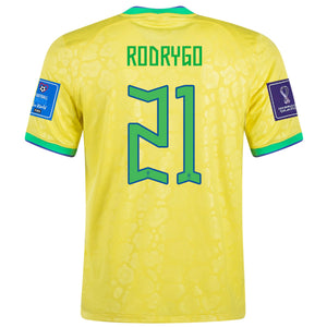 Nike Brazil Rodrygo Home Jersey 22/23 w/ World Cup 2022 Patches (Dynamic Yellow/Paramount Blue)