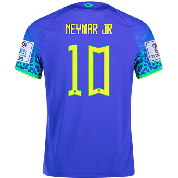 Camiseta Nike Brasil Neymar Jr. Visitante 22/23 con parches de la Copa  Mundial 2022 (Azul Paramount/Chispa verde)
