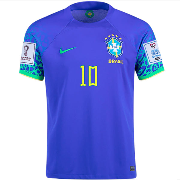Nike Brazil Neymar Jr. Away Jersey 22/23 w/ World Cup 2022 Patches (Paramount Blue/Green Spark) Size S