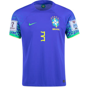 Nike Brazil Thiago Silva Away Jersey 22/23 w/ World Cup 2022 Patches (Paramount Blue/Green Spark)