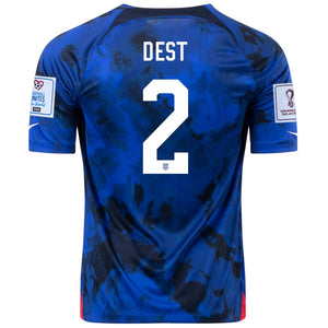 Nike United States Sergino Dest Away Jersey 22/23 w/ World Cup 2022 Patches (Bright Blue/White)