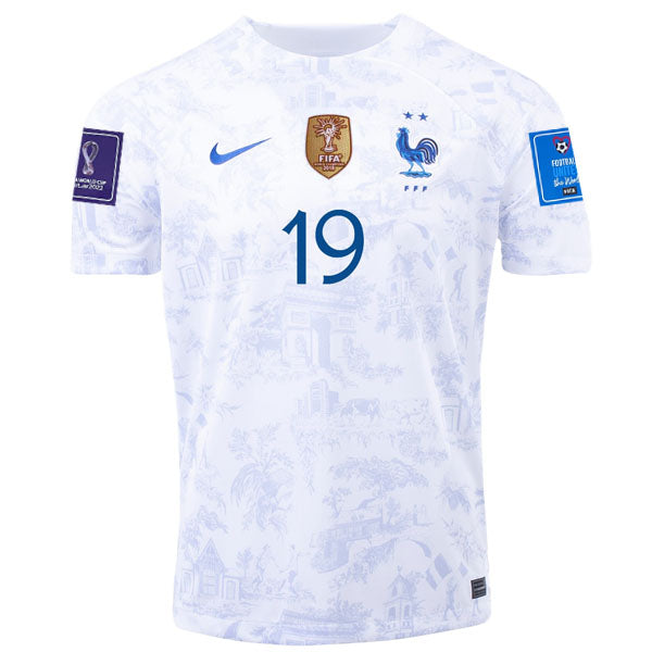 Nike France Karmin Benzema Away Jersey w/ World Cup Champion & World Cup 2022 Patches 22/23 (White) Size L