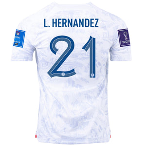 Nike France Lucas Hernandez Away Jersey w/ World Cup Champion & World Cup 2022 Patches 22/23 (White)