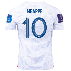 Nike France Kylian Mbappe Away Jersey w/ World Cup Champion & World Cup 2022 Patches 22/23 (White)