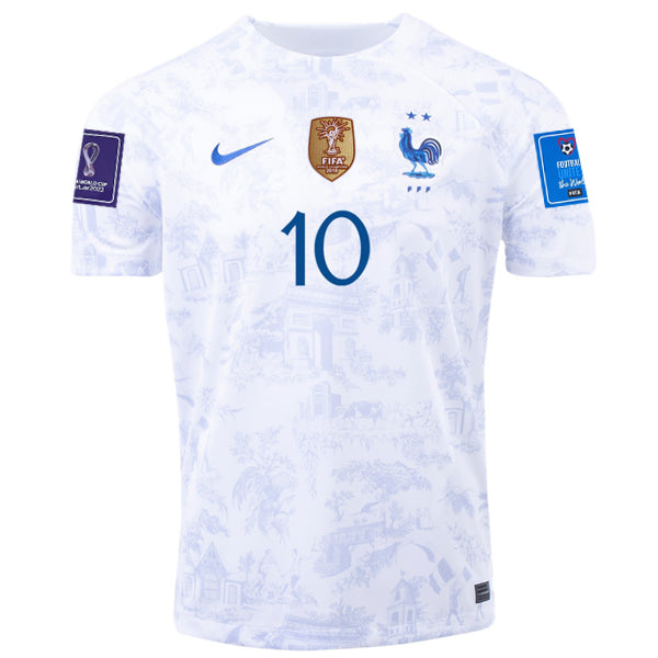 Nike France Kylian Mbappe Away Jersey w/ World Cup Champion & World Cu ...