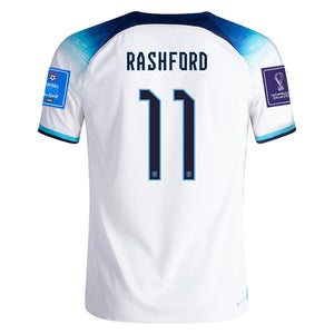 Nike England Marcus Rashford Authentic Match Home Jersey 22/23 w/ World Cup 2022 Patches (White/Blue Fury/Blue Void)