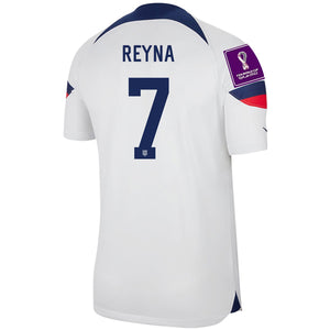 Nike United States Authentic Match Gio Reyna Home Jersey 22/23 con parches de la Copa Mundial 2022 (Blanco/Azul)