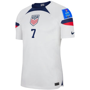 Nike United States Authentic Match Gio Reyna Home Jersey 22/23 con parches de la Copa Mundial 2022 (Blanco/Azul)