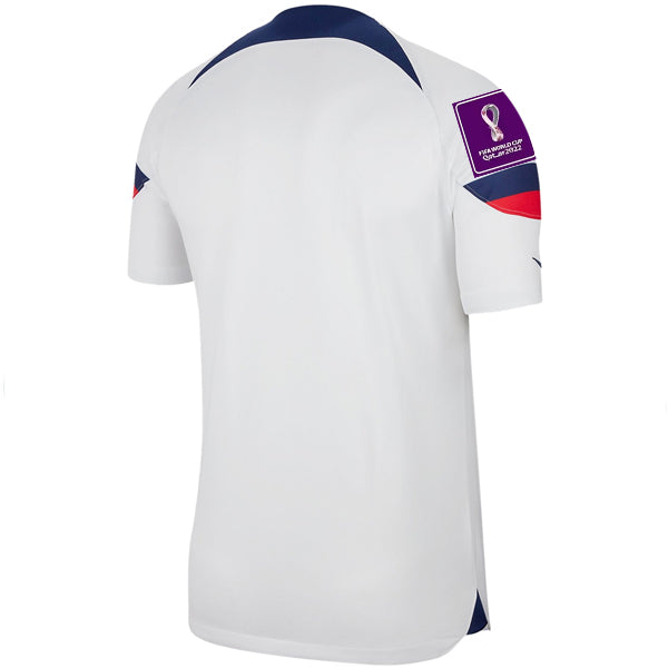 Nike United States Authentic Match Home Jersey 22/23 con parches de la Copa Mundial 2022 (Blanco/Azul)