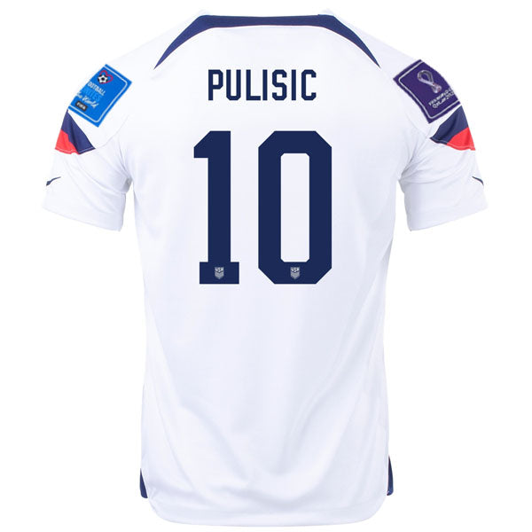 Nike United States Christian Pulisic Home Jersey 22/23 con parches de la Copa Mundial 2022 (Blanco/Azul)