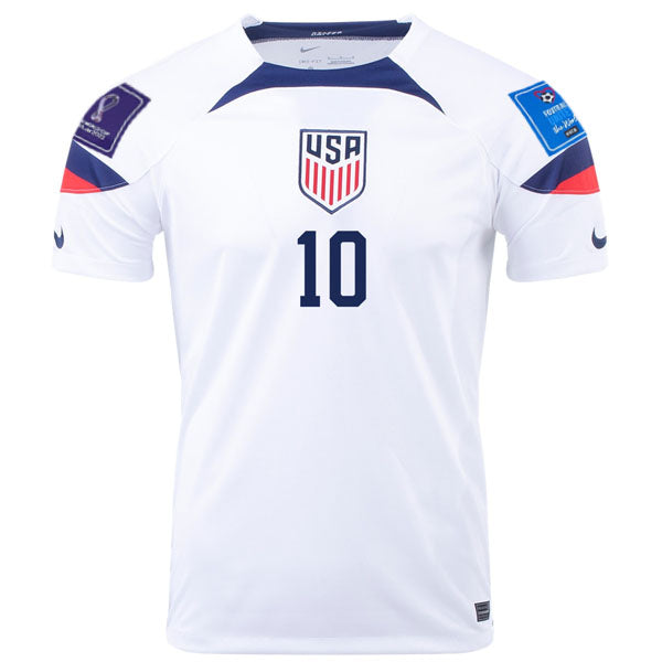 Nike United States Christian Pulisic Home Jersey 22/23 con parches de la Copa Mundial 2022 (Blanco/Azul)