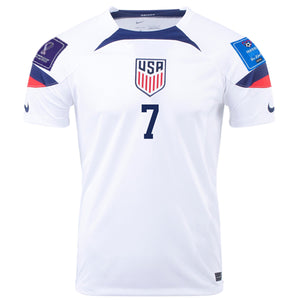 Nike United States Gio Reyna Home Jersey 22/23 w/ World Cup 2022 Patches (White/Loyal Blue)
