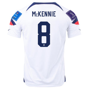 Nike Estados Unidos Weston Mckennie Home Jersey 22/23 con parches de la Copa Mundial 2022 (Blanco/Azul)