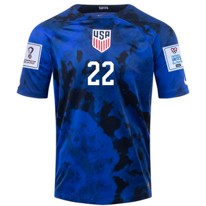 Nike United States Deandre Yedlin Away Jersey 22/23 w/ World Cup 2022 Patches (Bright Blue/White)