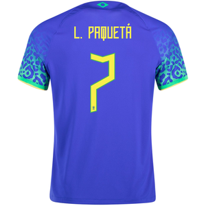 Nike Brazil Lucas Paqueta Away Jersey 22/23 (Paramount Blue/Green Spark)