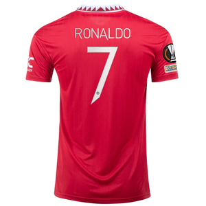 adidas Manchester United Cristiano Ronaldo Home Jersey con parches de la Europa League 22/23 (Rojo real)