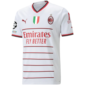 Puma AC Milan Theo Away Jersey w/ Champions League + Scudetto Patches 22/23 (White)