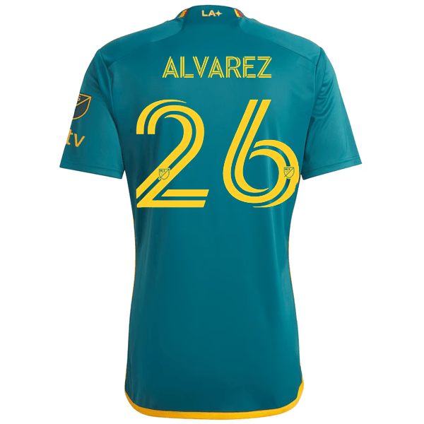 adidas LA Galaxy Alvarez Away Jersey w/ MLS + Apple TV Patches 23/24 (Green/Yellow) | SoccerWearhouse